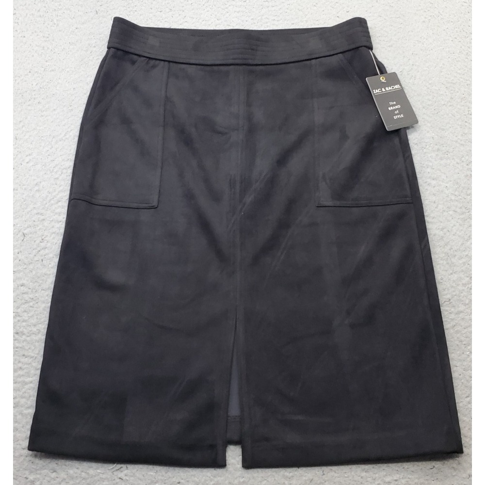Zac & Rachel Straight & Pencil Skirt Womens Large Black Faux Suede Slit Career